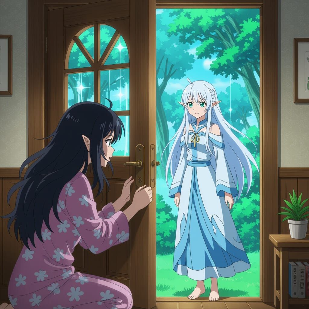 Anime Woman Opens Portal to Fantasy Realm