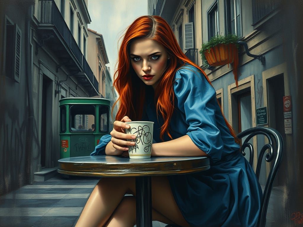 Dark Romantic Vision of a Haunting Café Encounter