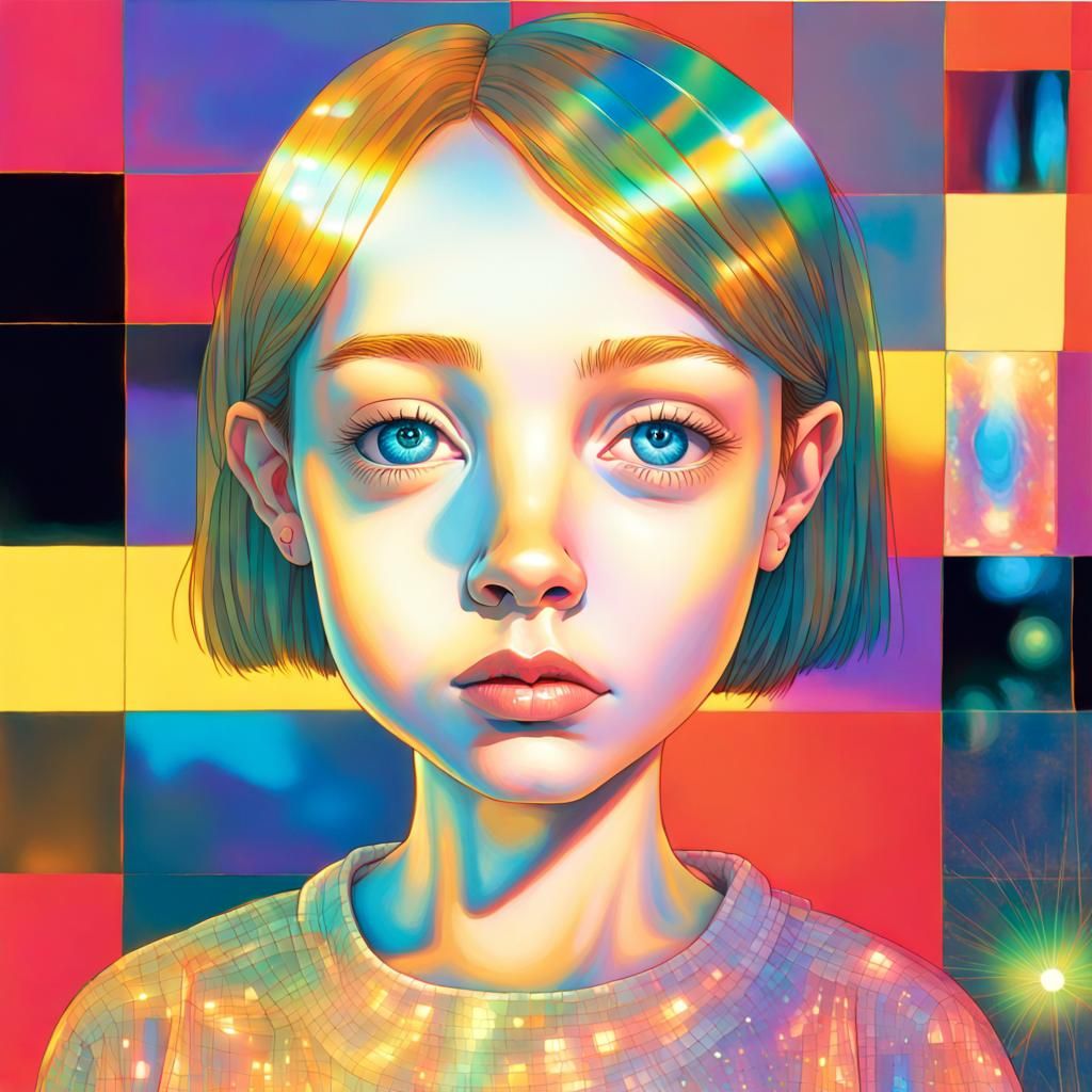 Holographic Girl in Art Brut Style