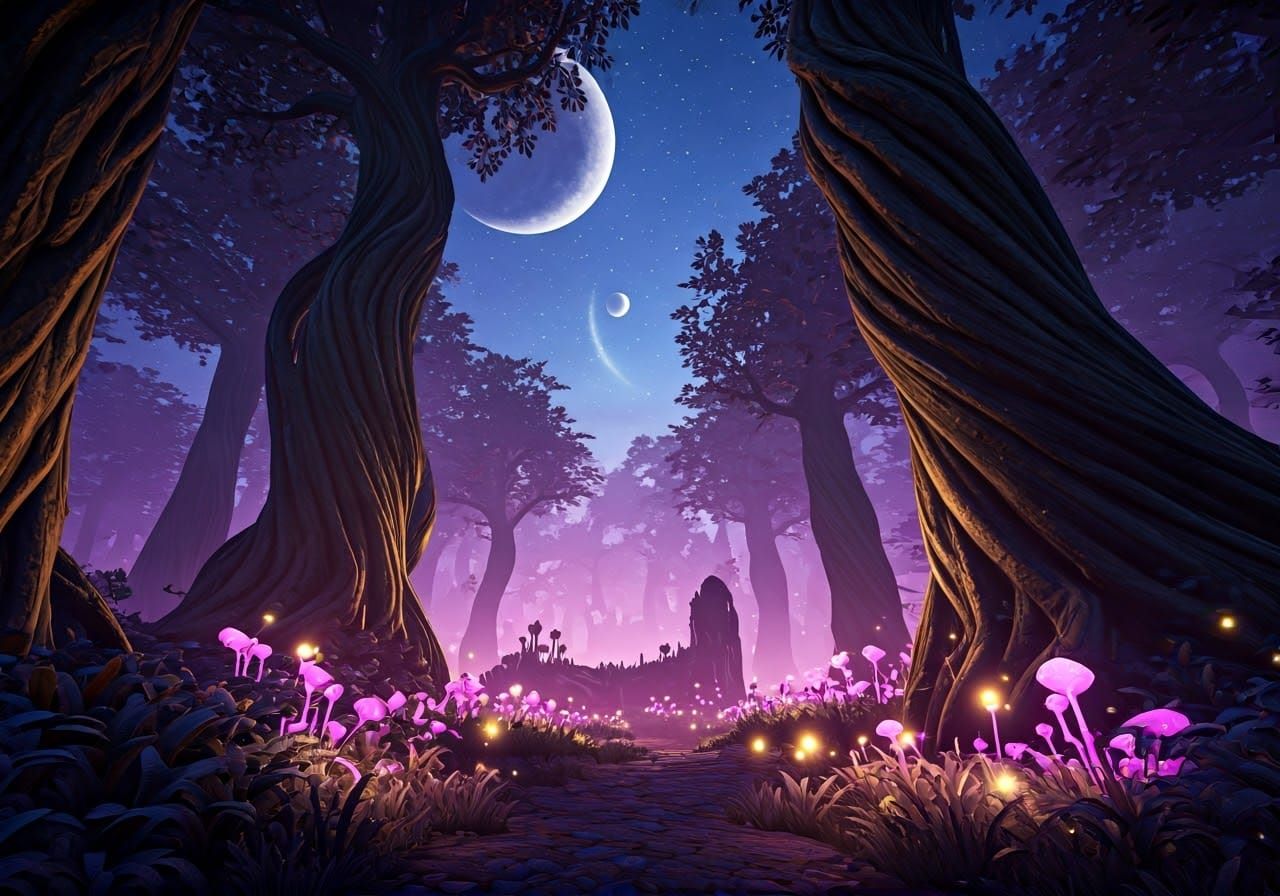 Whispering Elven Realm Under Celestial Moons