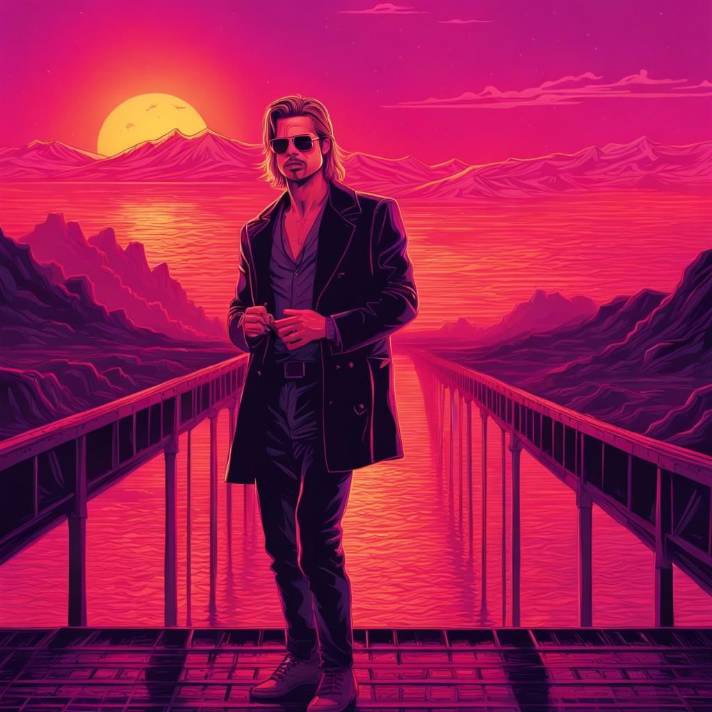 Surreal Synthwave Vampire Scene at Sunset