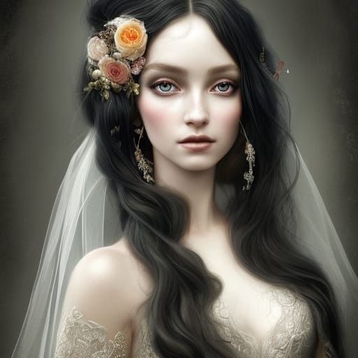 Elegant Princess with Black Hair in Hyper-Realistic Style