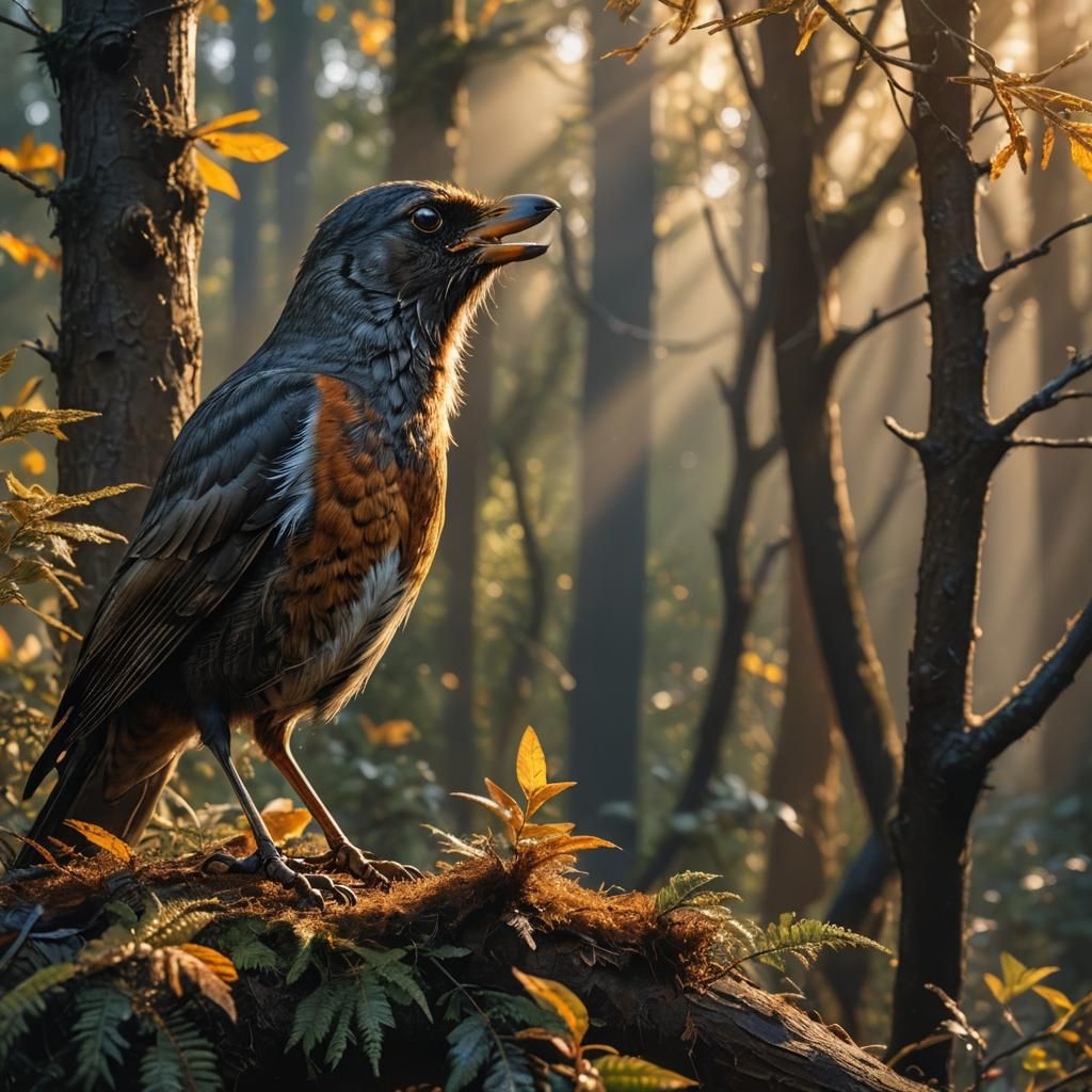 Robin and Wolf Wildlife Photography in Golden Light