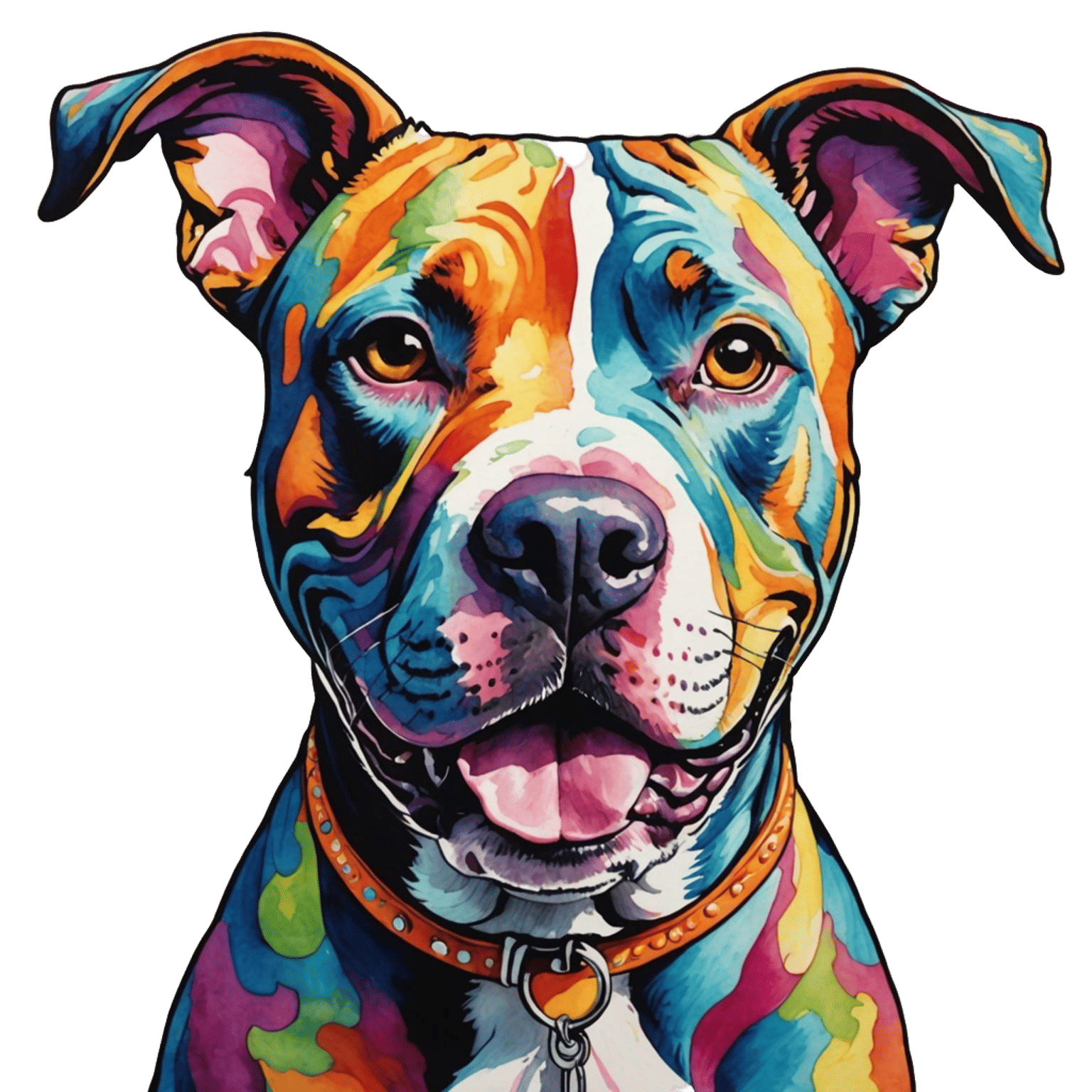 Watercolor Pit Bull Portrait in Candyland Style
