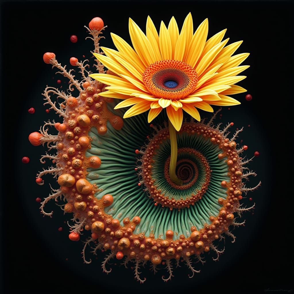 Trippy Fractal Fungi and Chrysanthemum Spiral Art