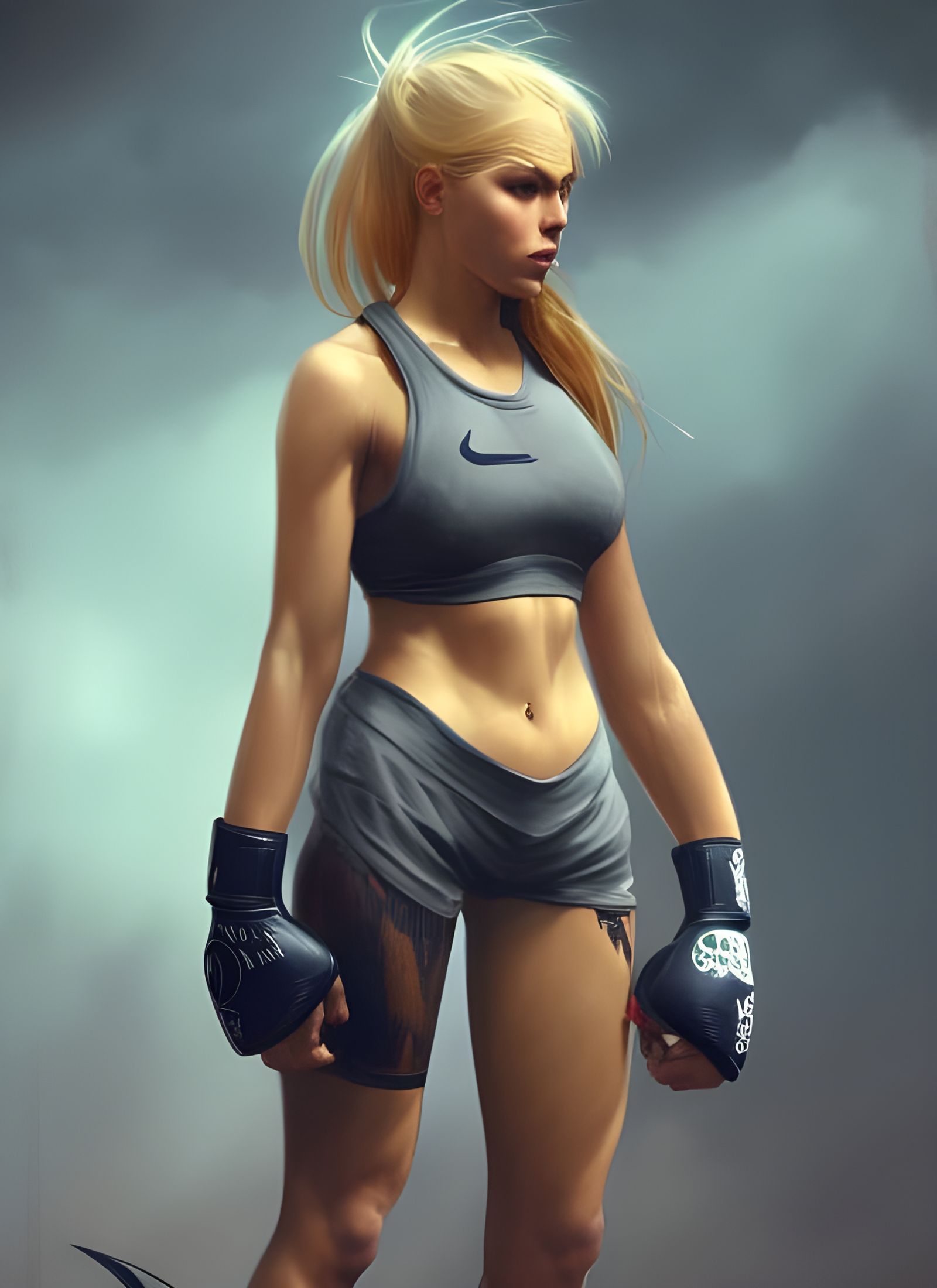 Latina MMA Fighter Portrait in Hyperdetailed Style