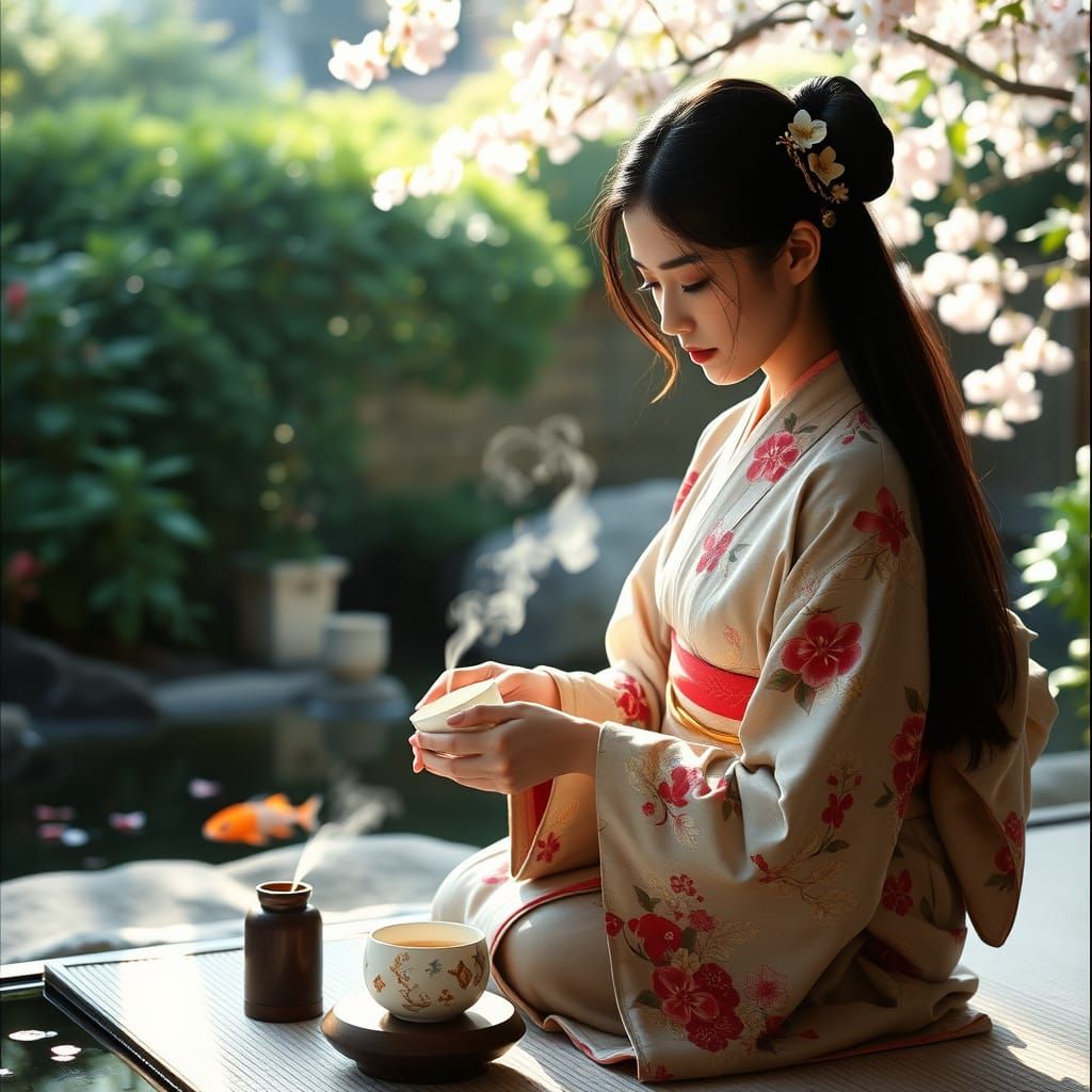 Refined Woman Performs Traditional Japanese Tea Ceremony in ...