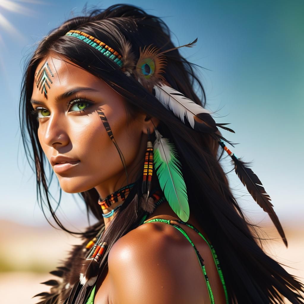 Native American Woman: Macro Portrait in Vibrant Colors