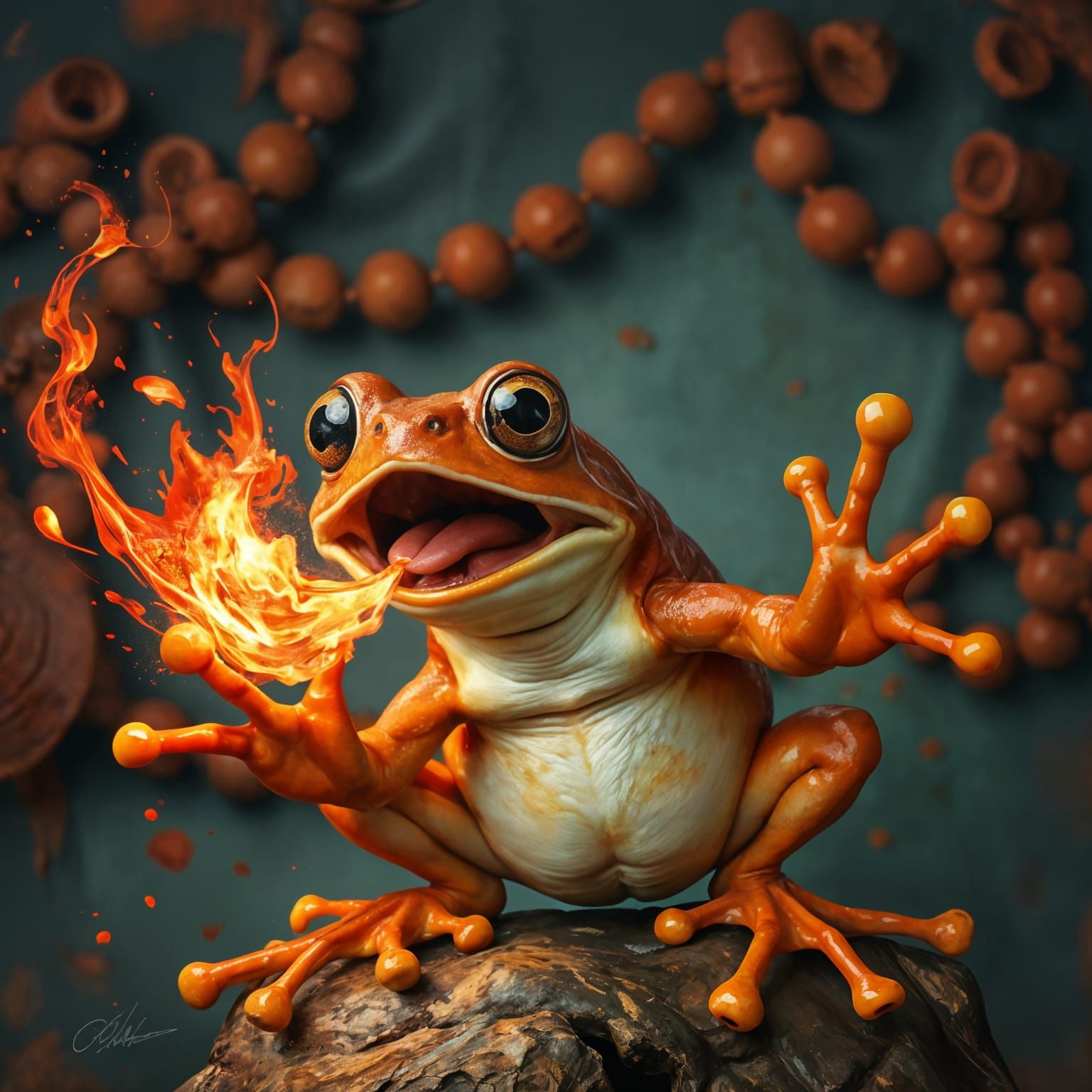Surprised Red Frog Breathing Fire