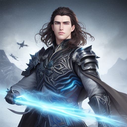 Confident Anime Hero with Piercing Blue Eyes