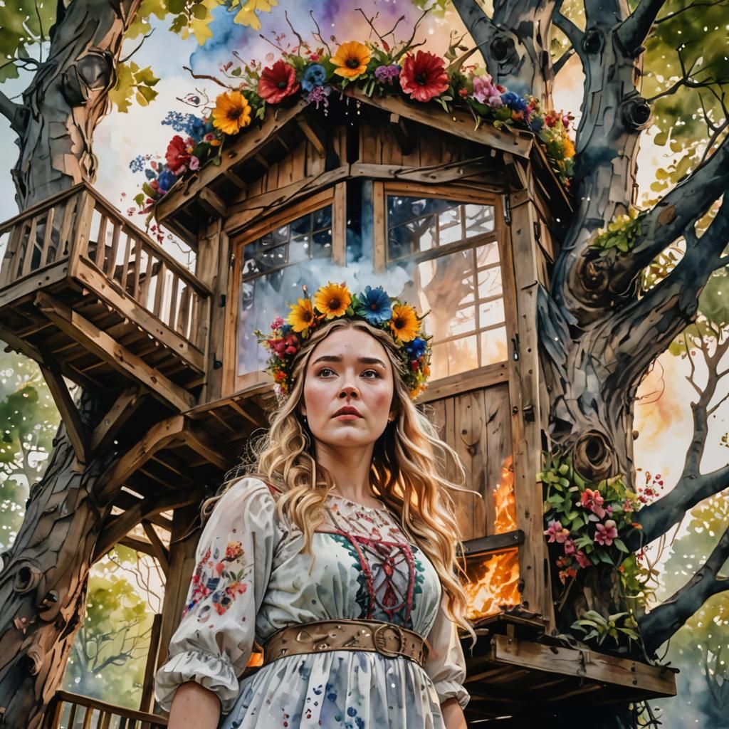 Florence Pugh as Midsommar Queen: Watercolor Portrait