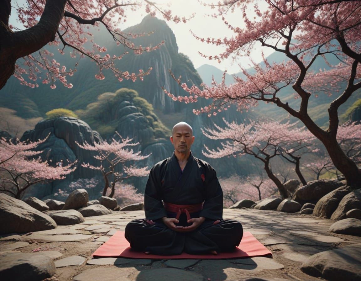 Martial Arts Master Meditates in Mountain Temple