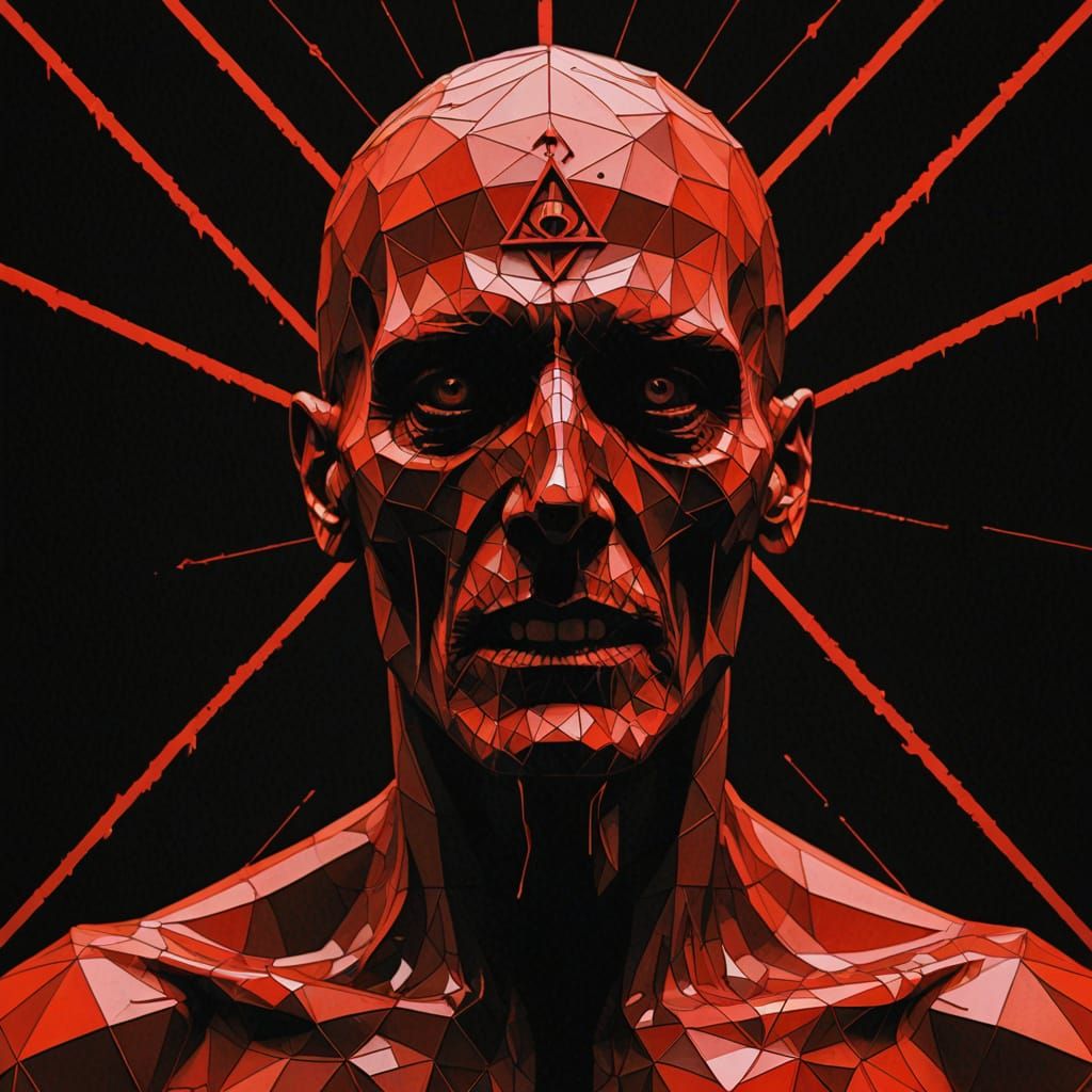 Ominous Geometric Horror Art in Dystopian Style