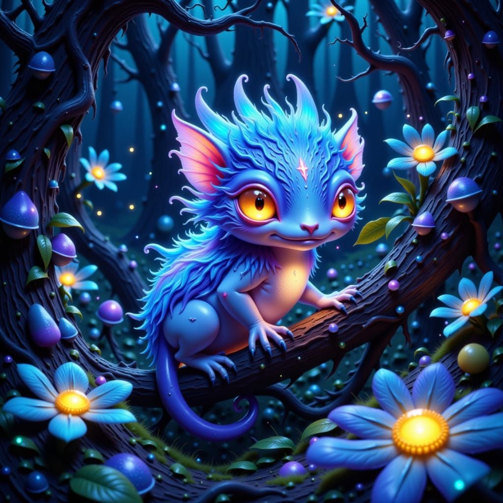 Bioluminescent Creature in Lush Alien Forest