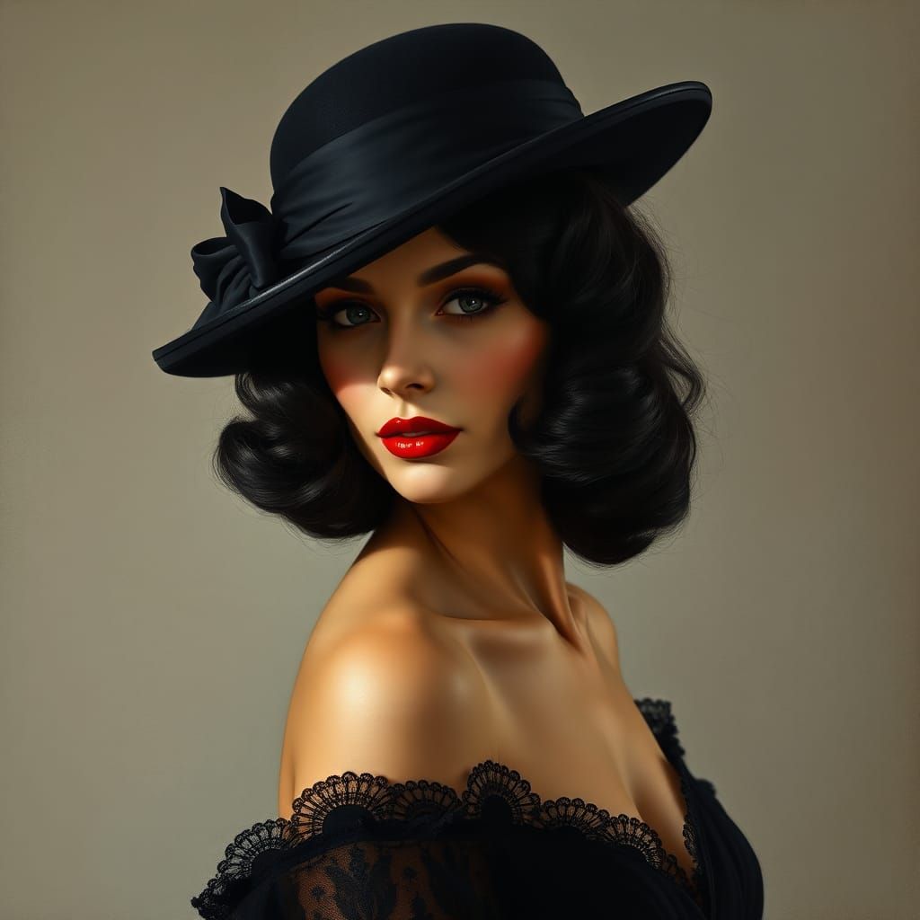Elegant Woman in Hat, Vintage Art Deco Style