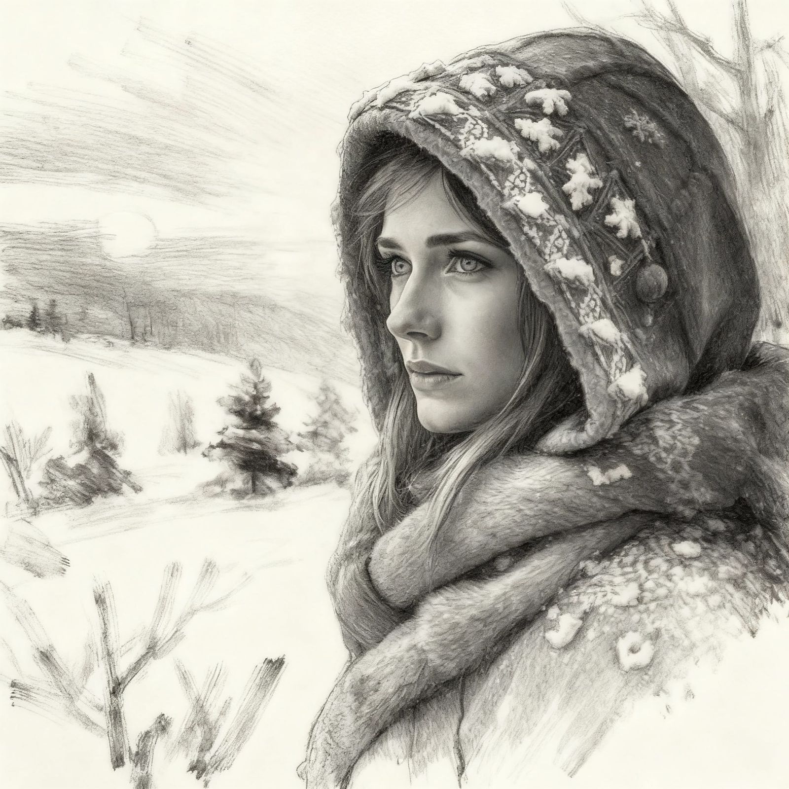 Maiden Transformed in Charcoal and Brush Strokes