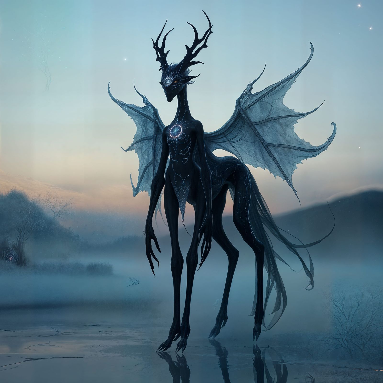 Mysterious Nyxalith Creature in Twilight Landscape