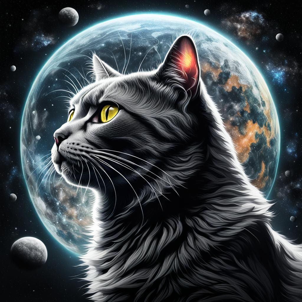 Cat Staring into Space: A Detailed Charcoal Drawing