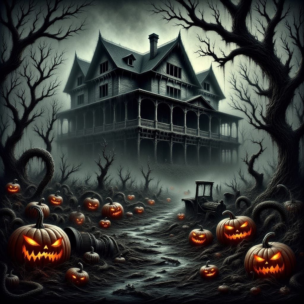 Dark, Foreboding Mansion in the Shadows of a Haunted Night