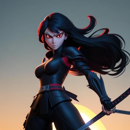 Anime Warrior Princess Slaying Two-Headed Monster