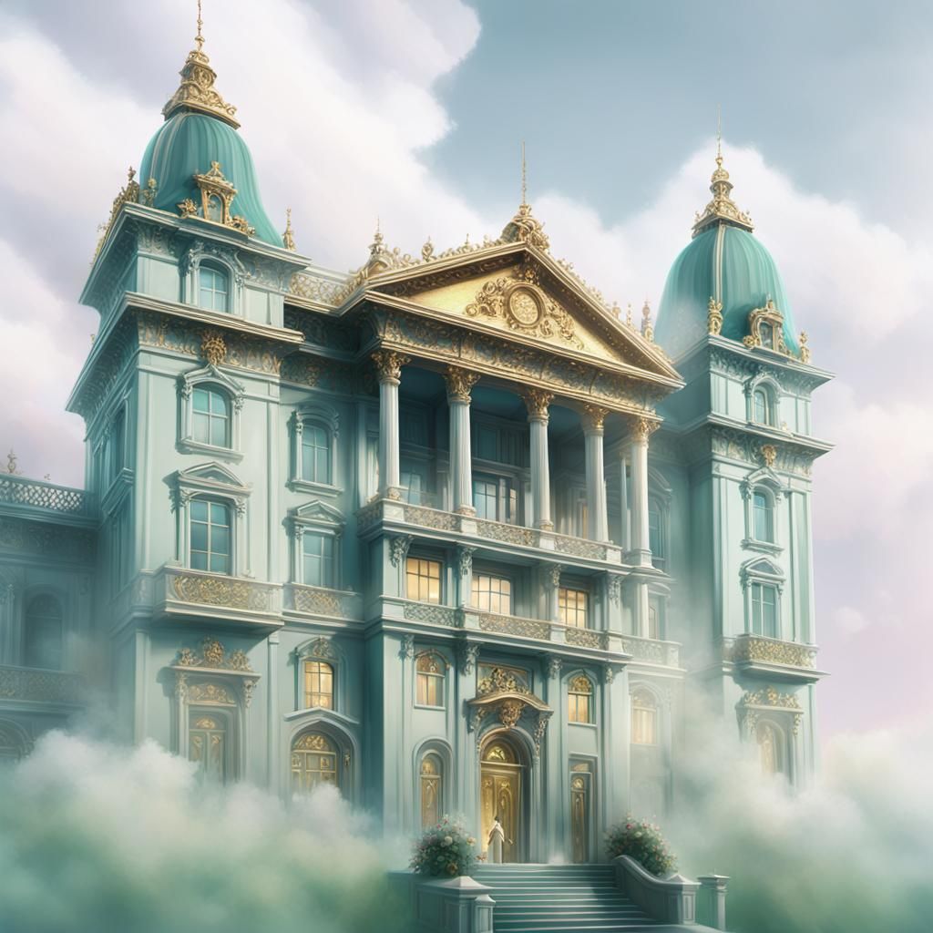 Regal Women in Opulent Gold Mansion, Dramatic Lighting