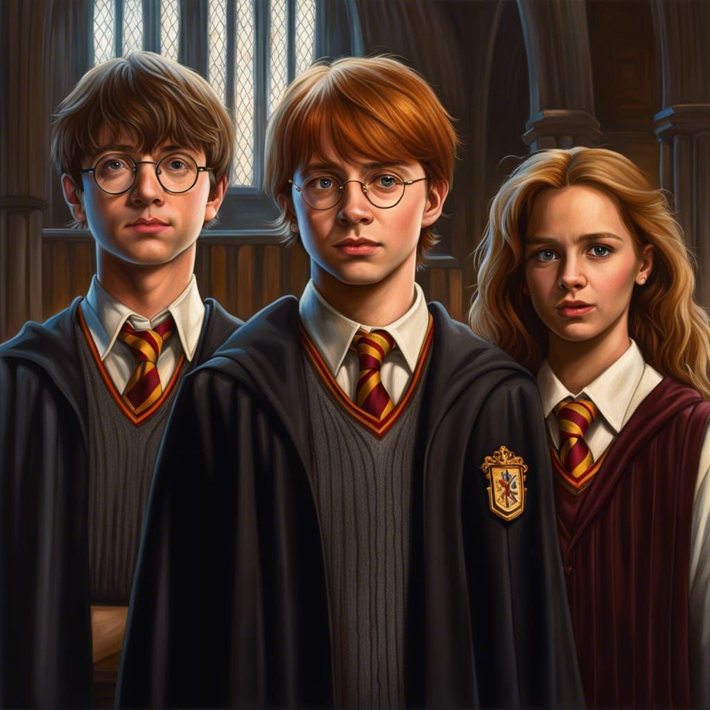 Hogwarts Trio Portrait in Classical Realism Style