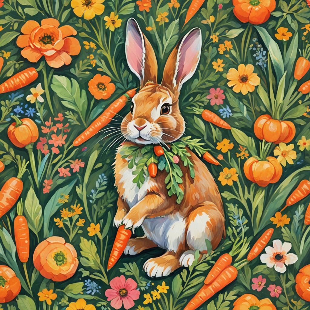 Bunny with Carrot Gun: Impressionist Gouache Masterpiece