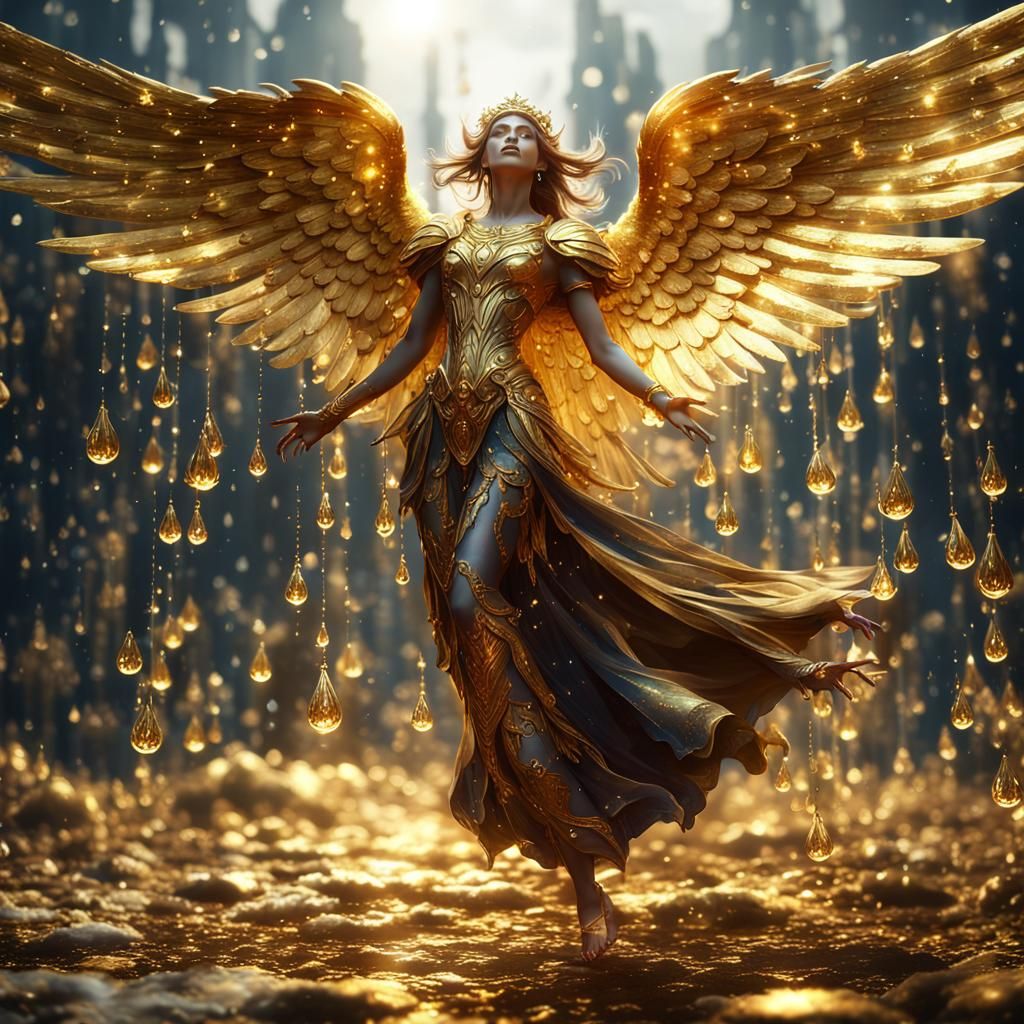 Golden Angel in Flight: Fantasy Concept Art