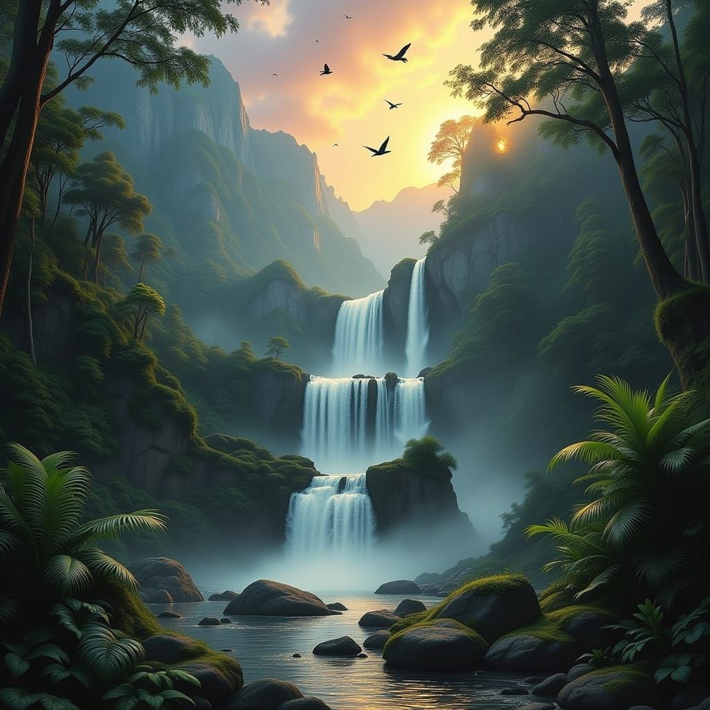 Tropical Waterfalls in Jungle Paradise