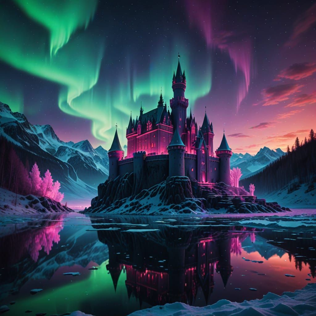 Futuristic Ice Castle Under Northern Lights in a Polar Parad...
