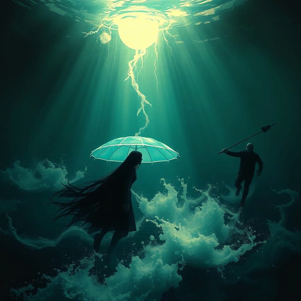 Surreal Underwater Scene with Nacreous Lighting