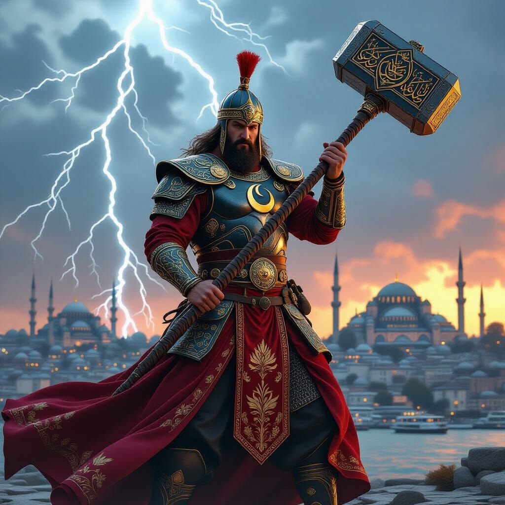Ottoman Sultan Thor Wielding Mjolnir in Istanbul