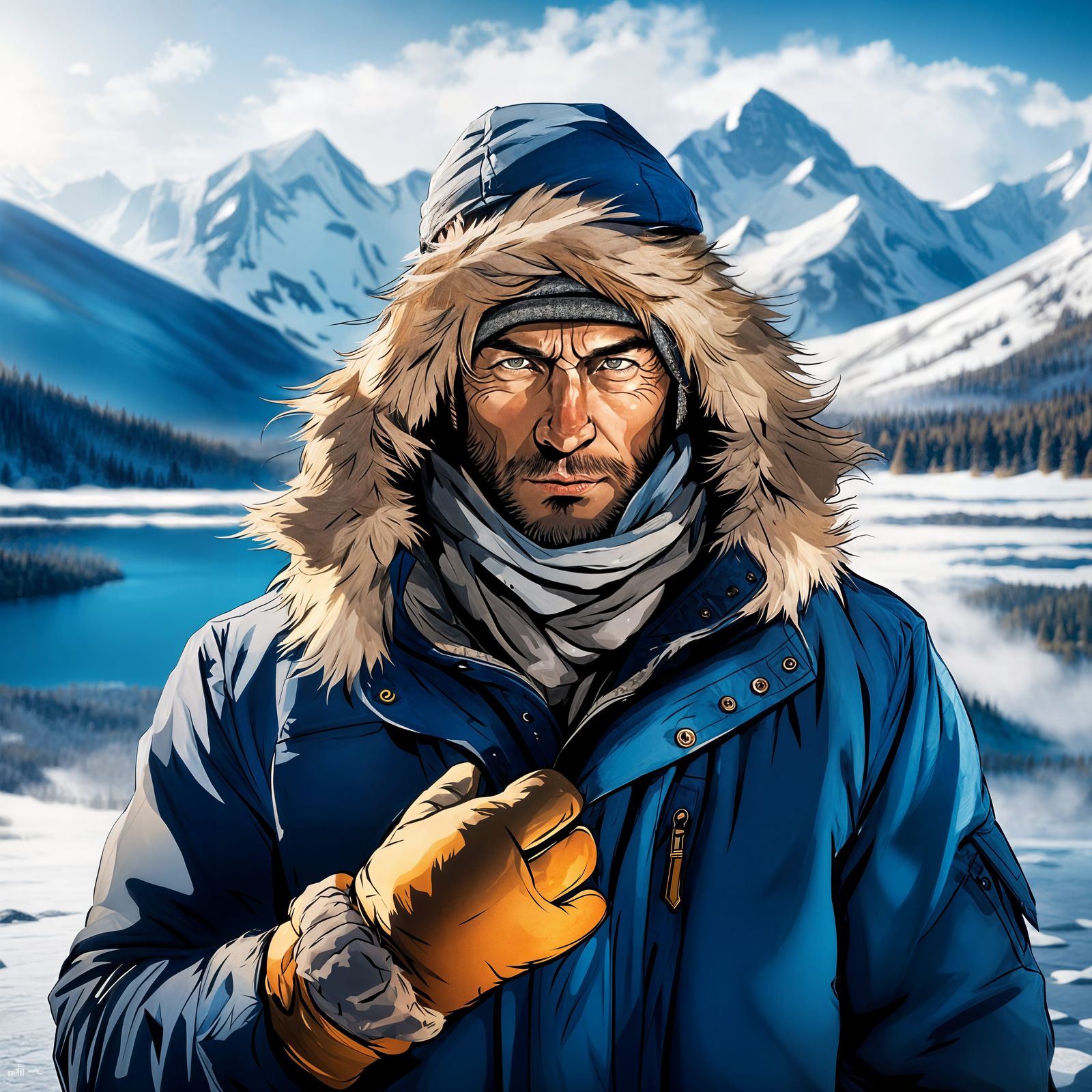 Siberian Winter Landscape with Frozen Lake