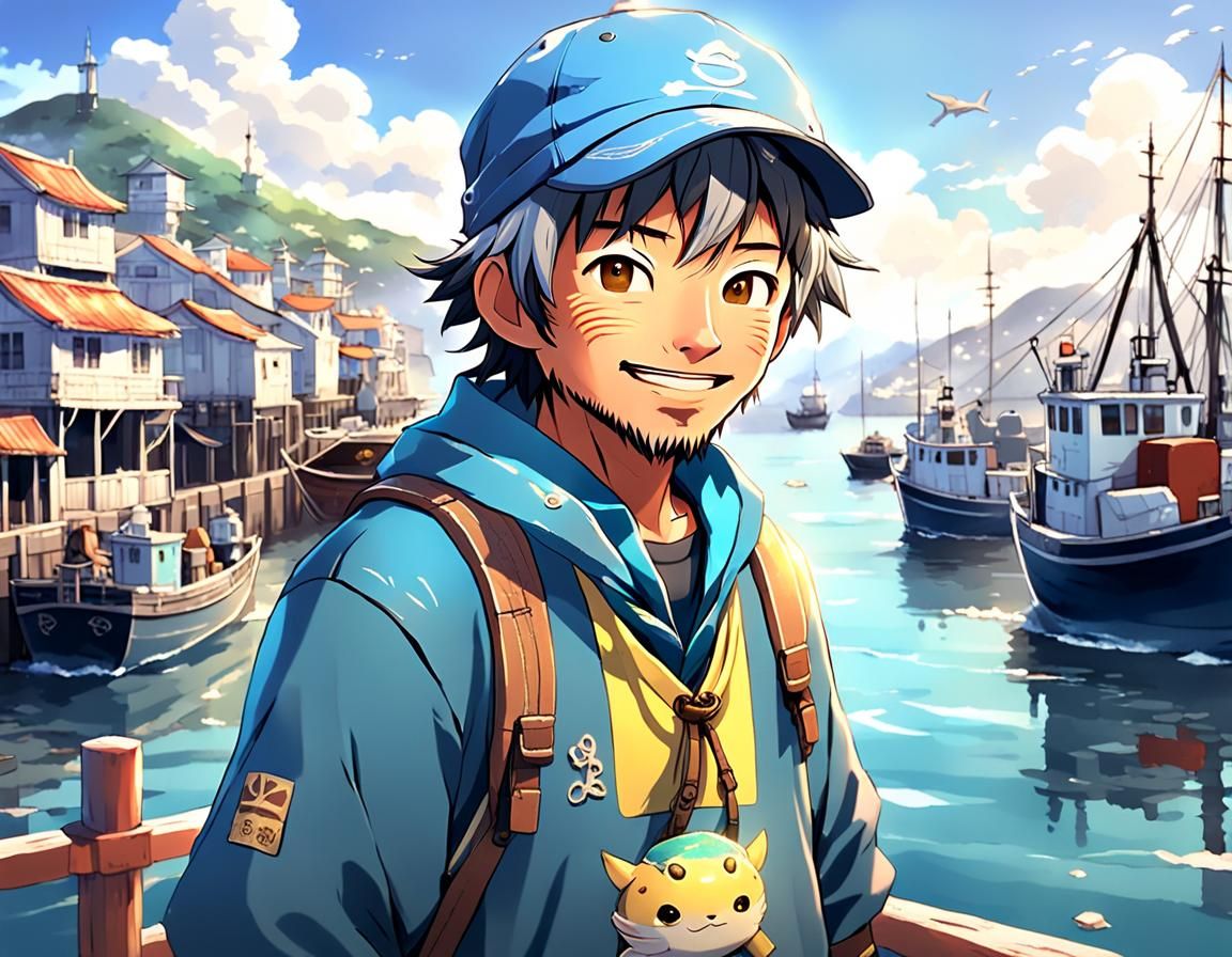 Anime Fisherman in Hong Kong Harbor