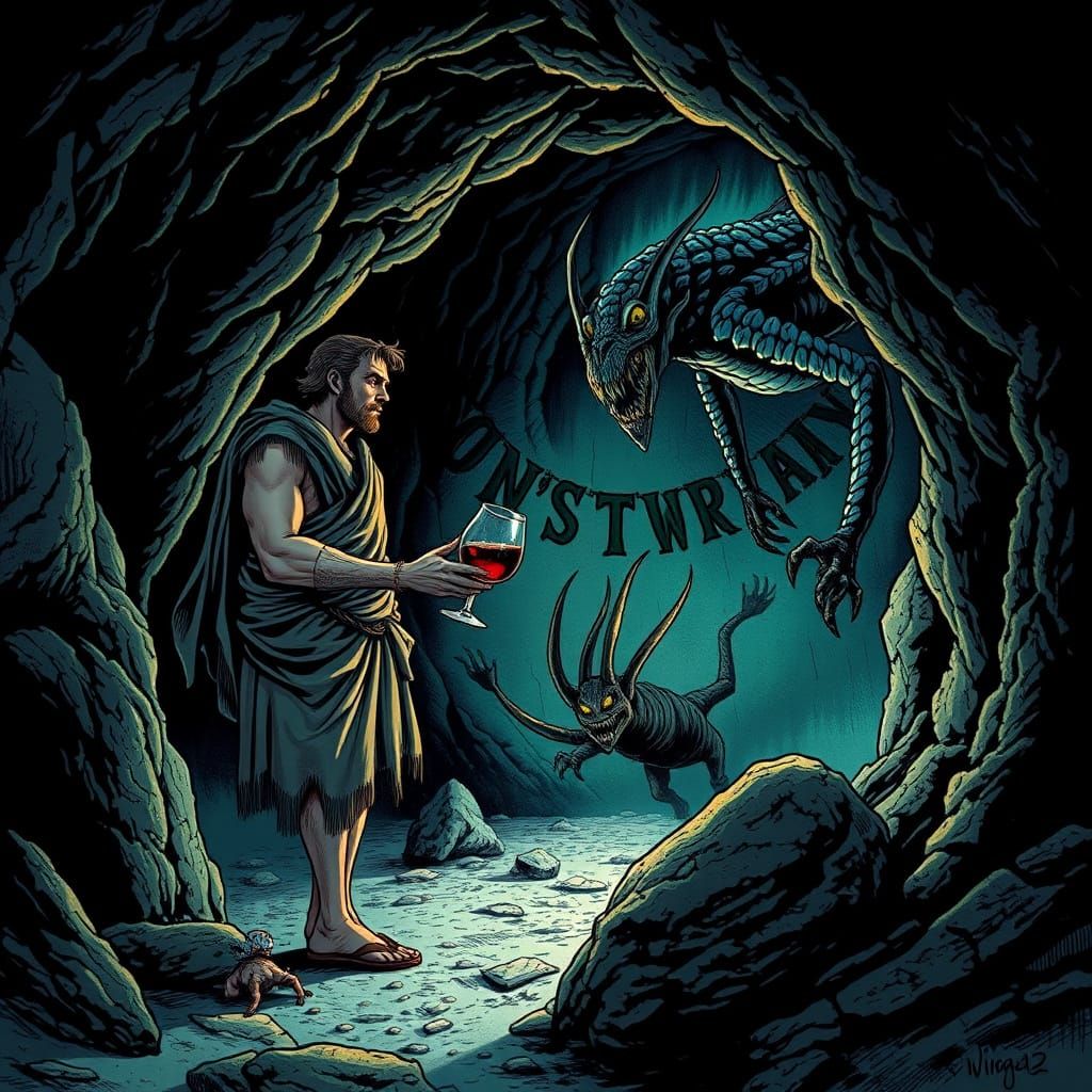 Ancient Greek Explorer Offers Wine to Furious Cyclops in Dar...