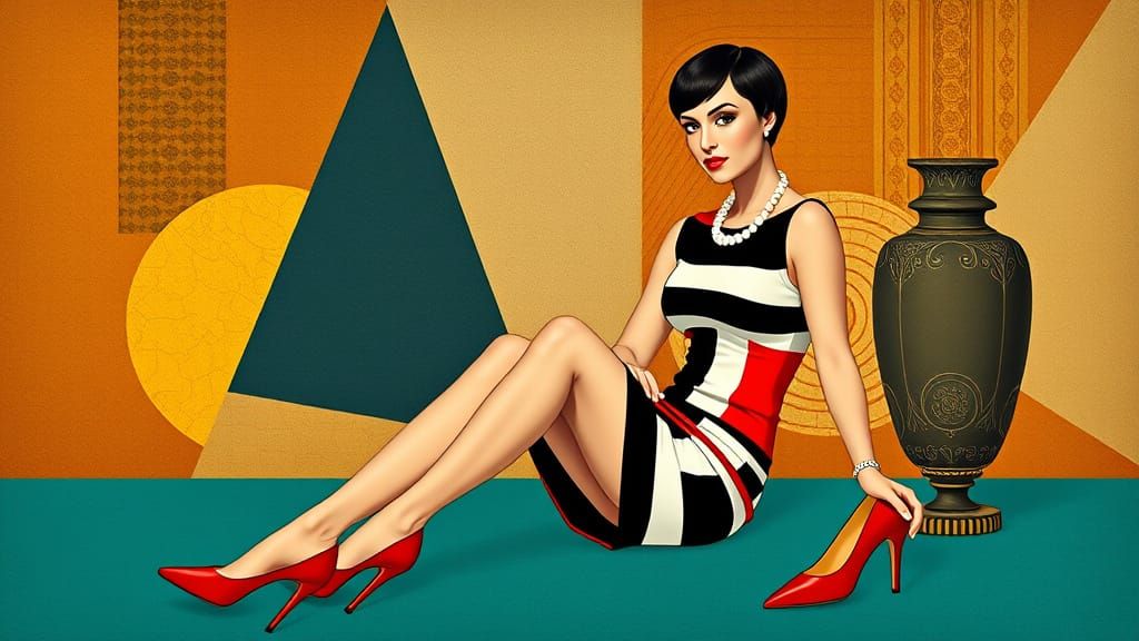 Woman in Art Deco Interior, Inspired by Erté and Modigliani