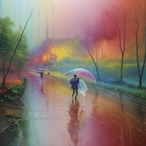 Vivid Multicolor Rain Day in Gouache Style