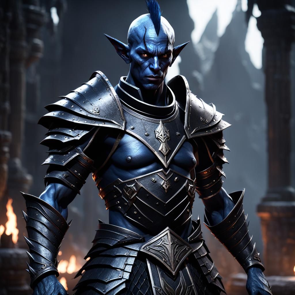 Detailed Dark Elf Warrior in Black Armor