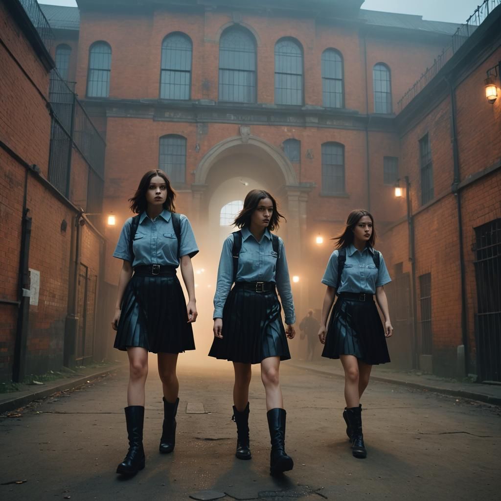 Film Noir College Students Near Black Boot Prison