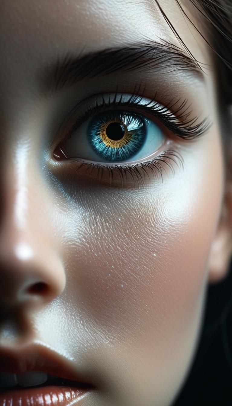 Detailed Close-Up of Heterochromia in Textile Art Style