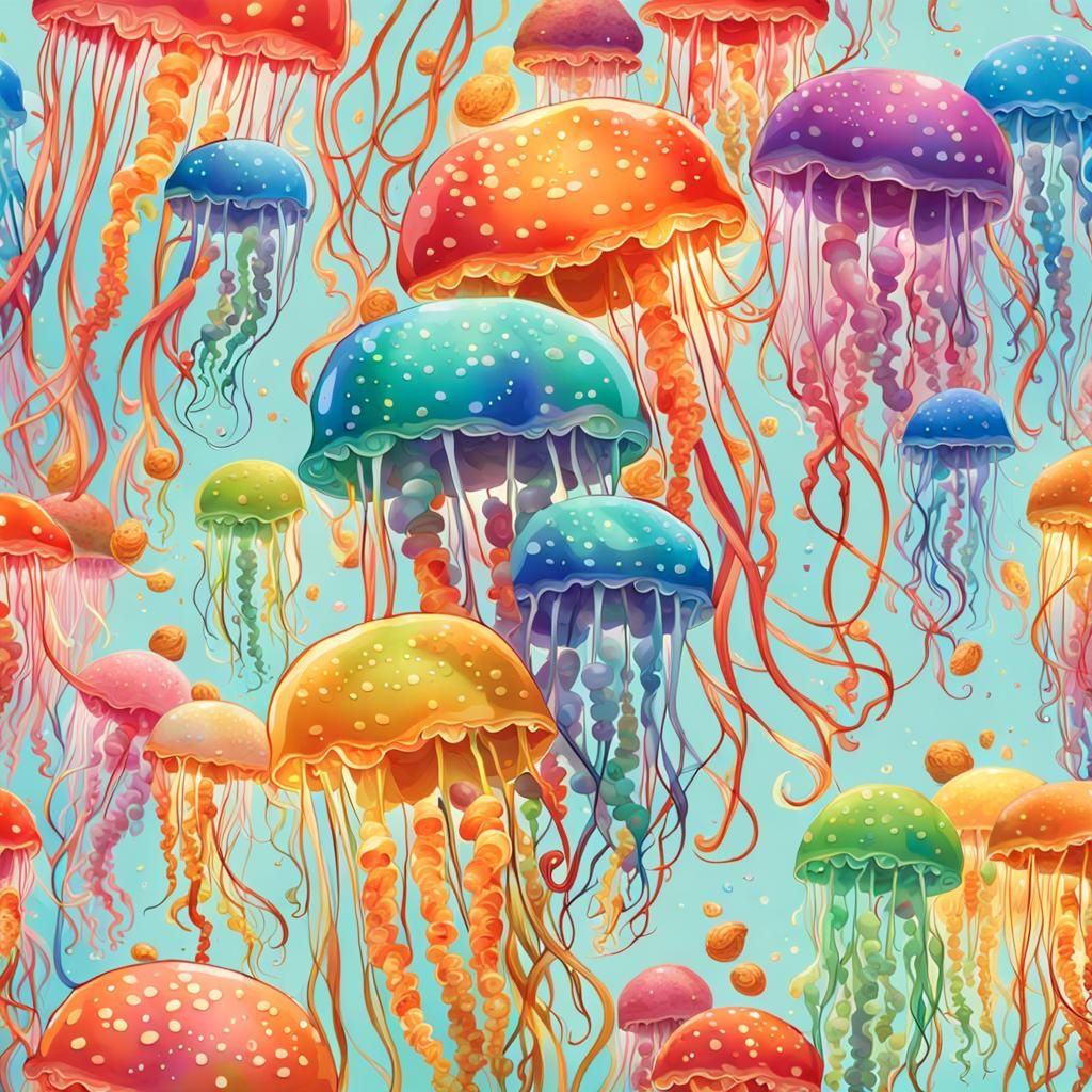 polychromatic jellyfish eating some muesli.