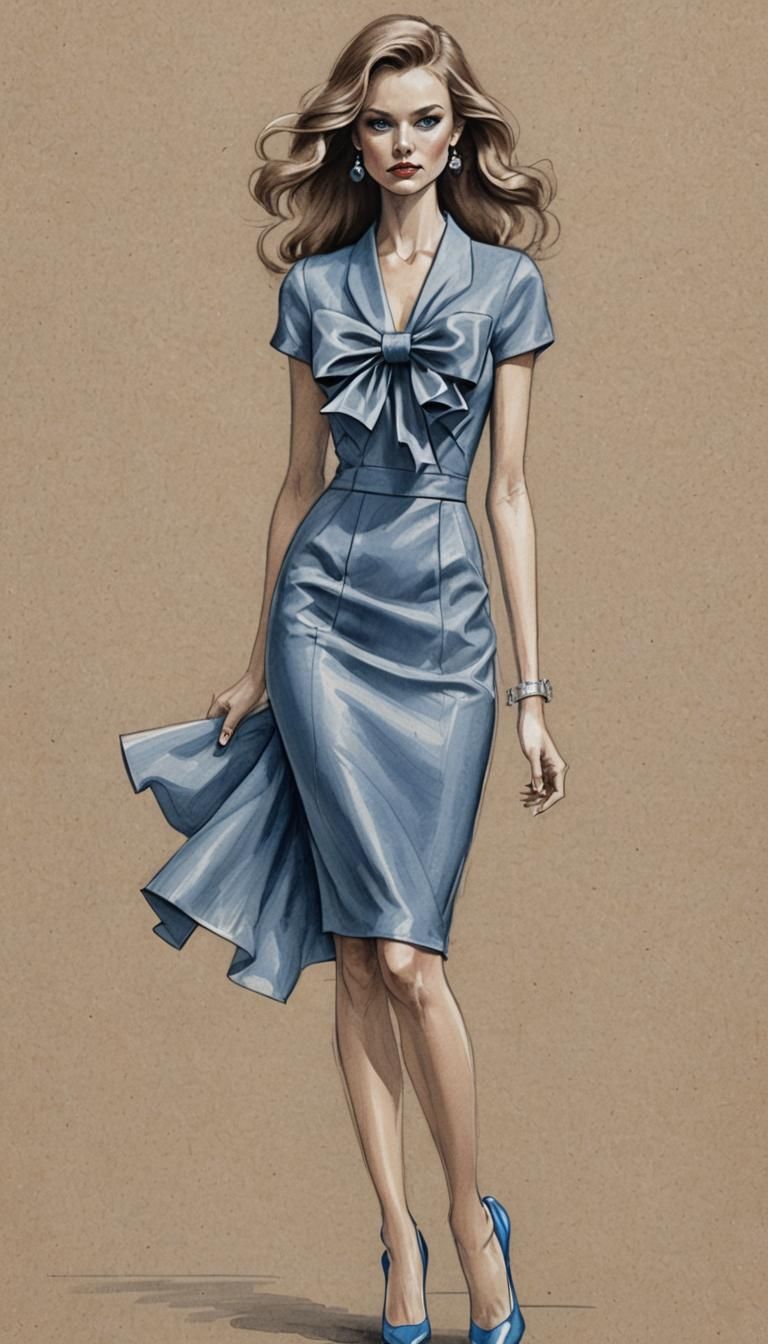 Pencil Sketch of Fashion Model in Cocktail Dress