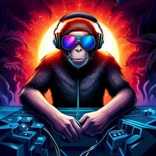Gamer Monkey with Headphones: Digital Art