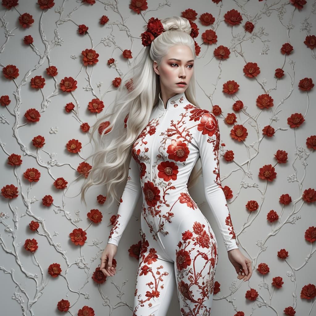 Ethereal White Goddess in Chinoiserie Splendor