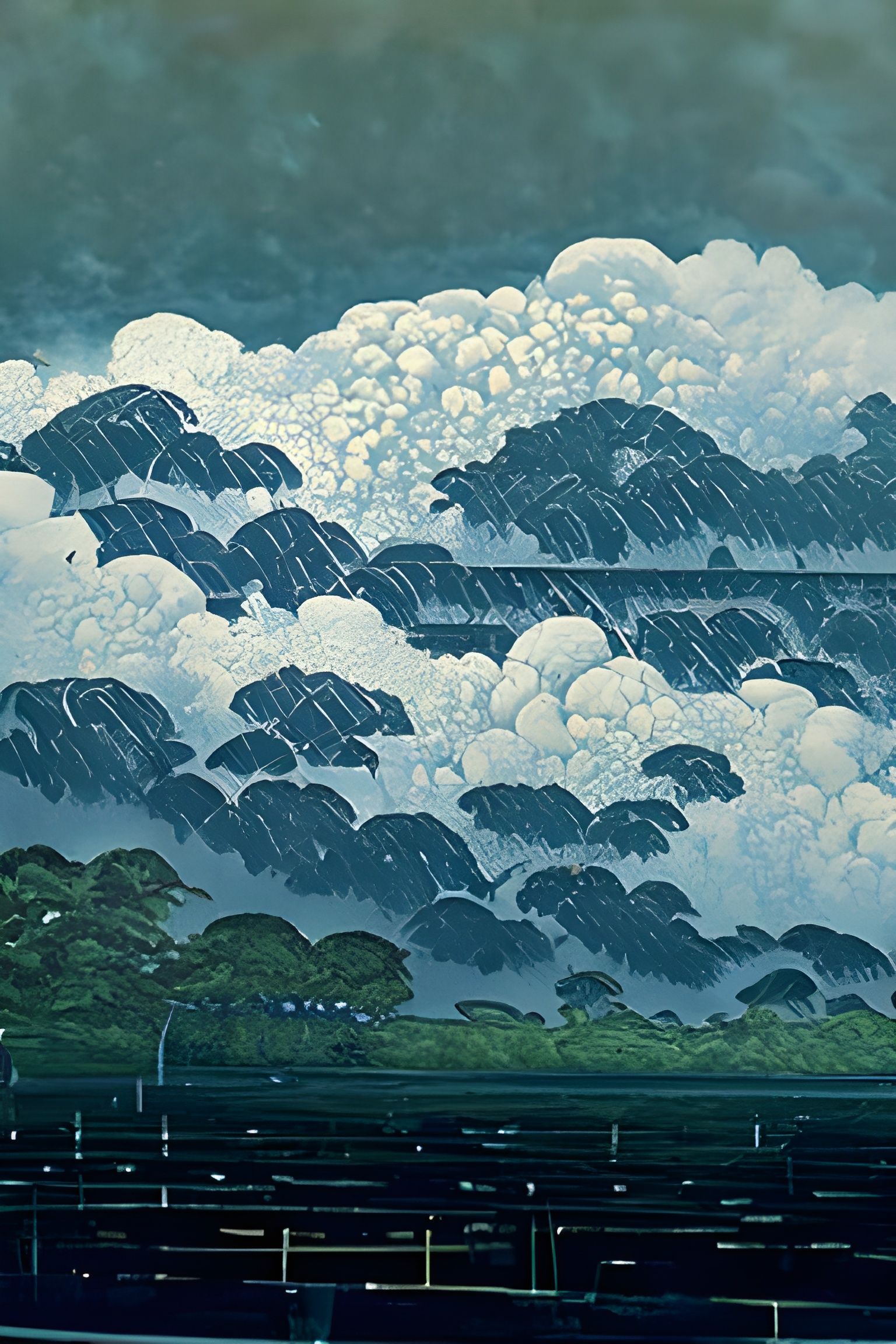 Heavy Rain Clouds in Japanese Woodblock Style