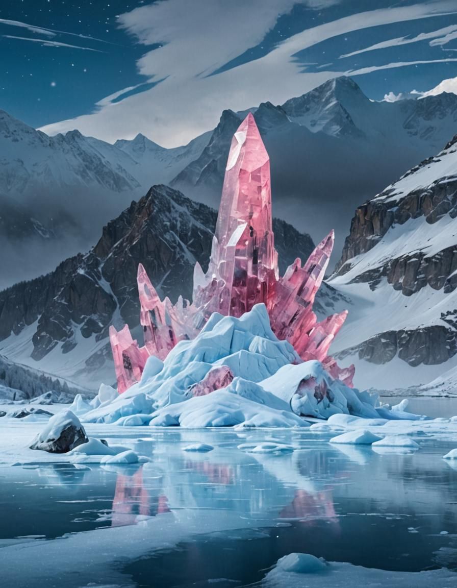 Winter Mountain Wonderland with Pink Crystals