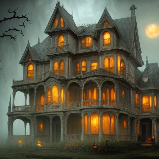 Haunted House in Gothic Art Nouveau Style
