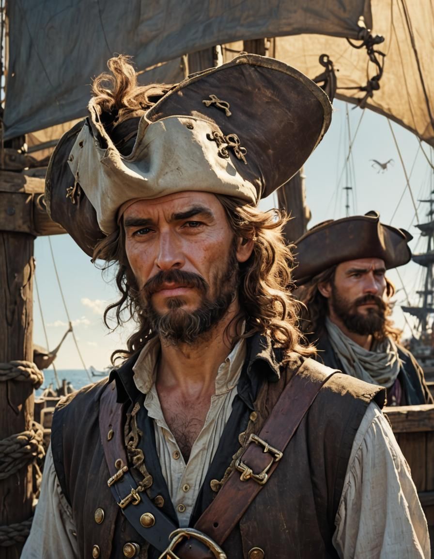 Confident Pirate on Wooden Dock, Golden Age of Piracy Style