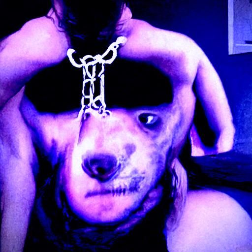 Half human half dog in chains