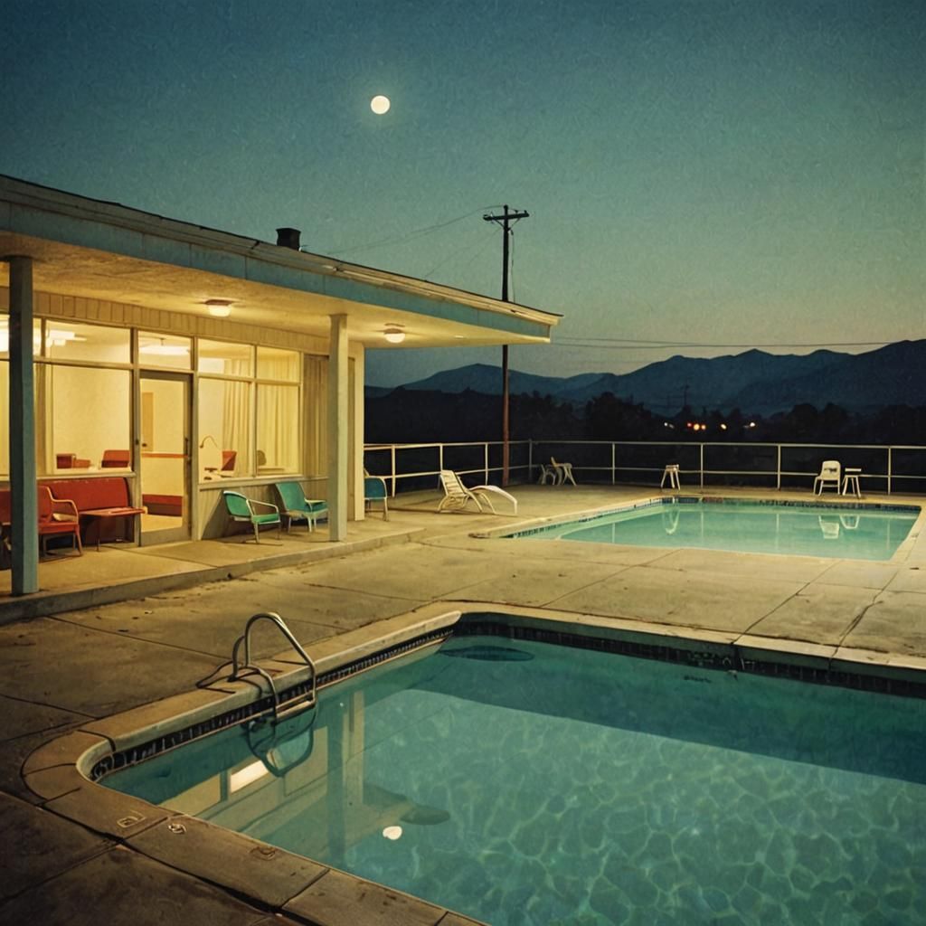 Motel Pool in Edward Hopper Style